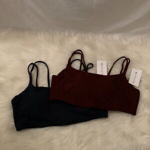ATHLETA Transcend Strappy Rib Bra SET in Garnet/Eclipse Navy Sz LARGE D-DD CUPS